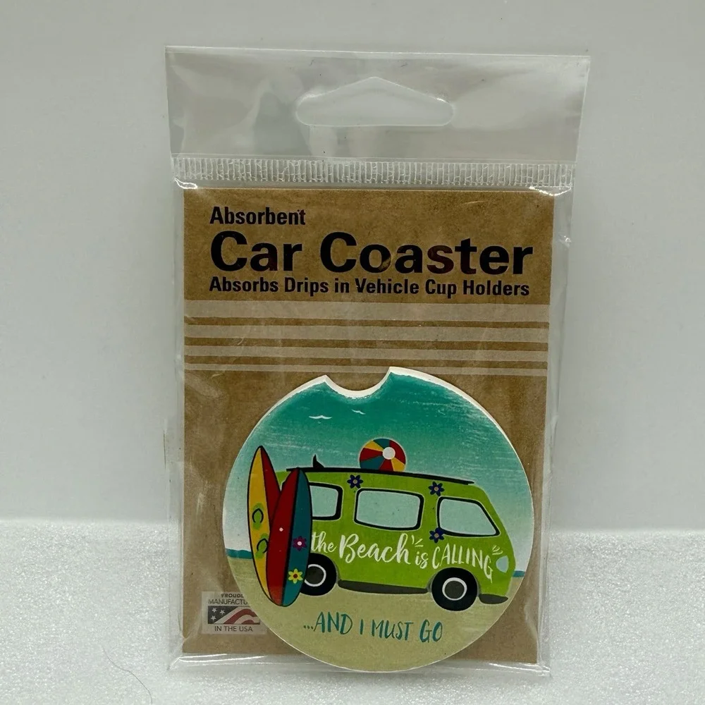 CounterArt The Beach Is Calling And I Must Go Absorbent Stoneware Car Coaster